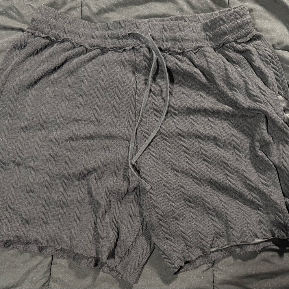Fashion Nova Black Textured Drawstring Shorts